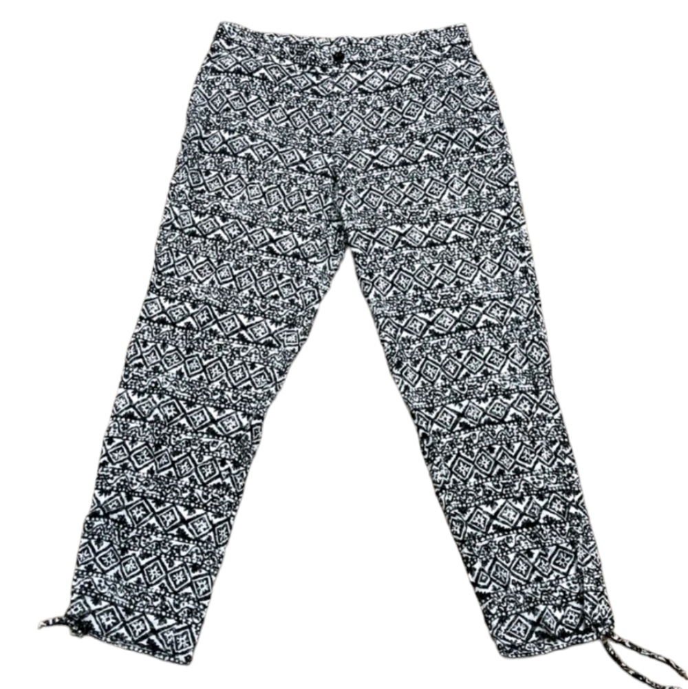 Ralph Lauren Black & White All Over Print W/ Ankle Cinch Ties Pants Women Sz 12